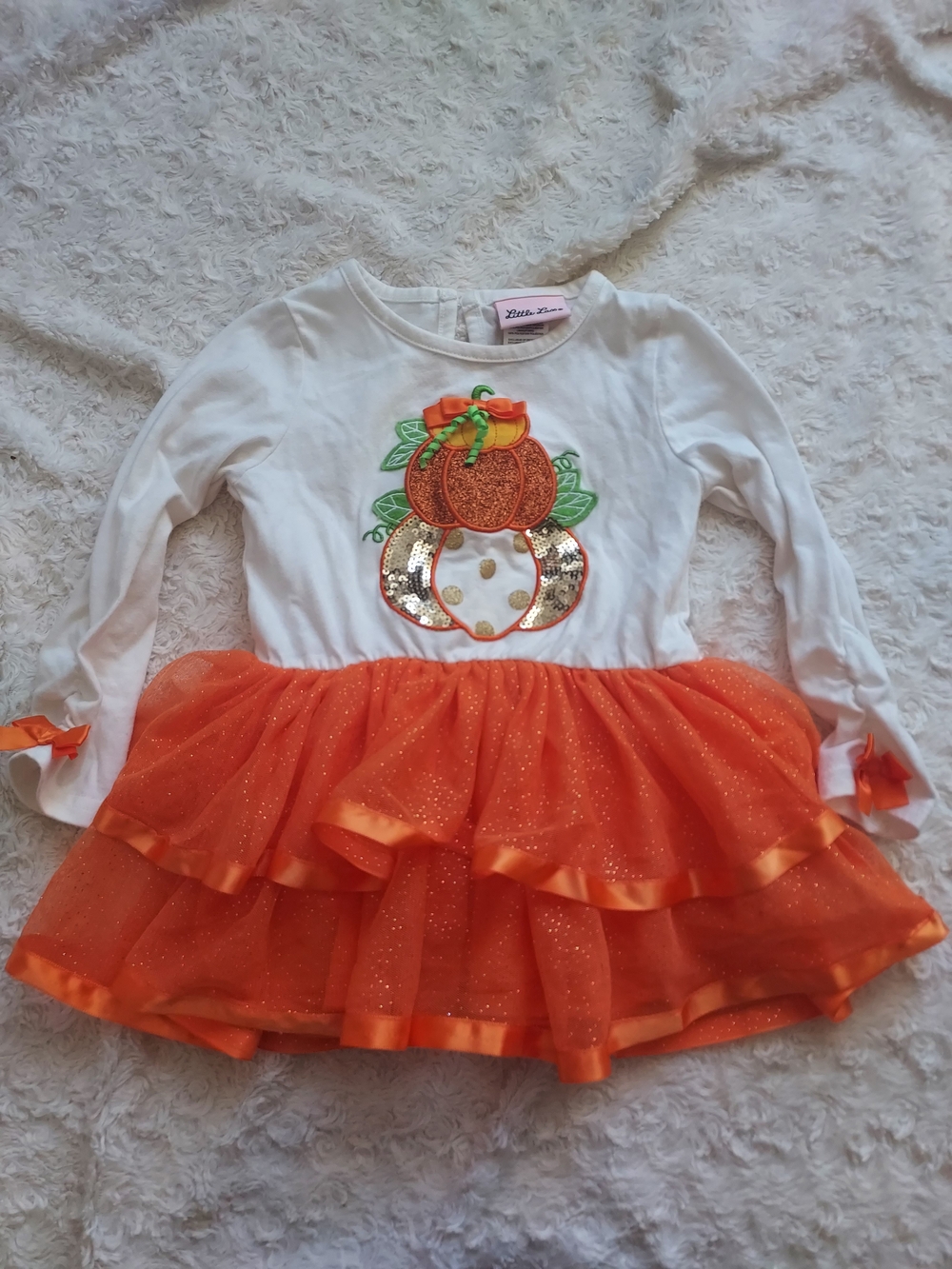Little Lass 3T Orange Pumpkin Tutu Sparkly Dress Halloween Costume Fall Party